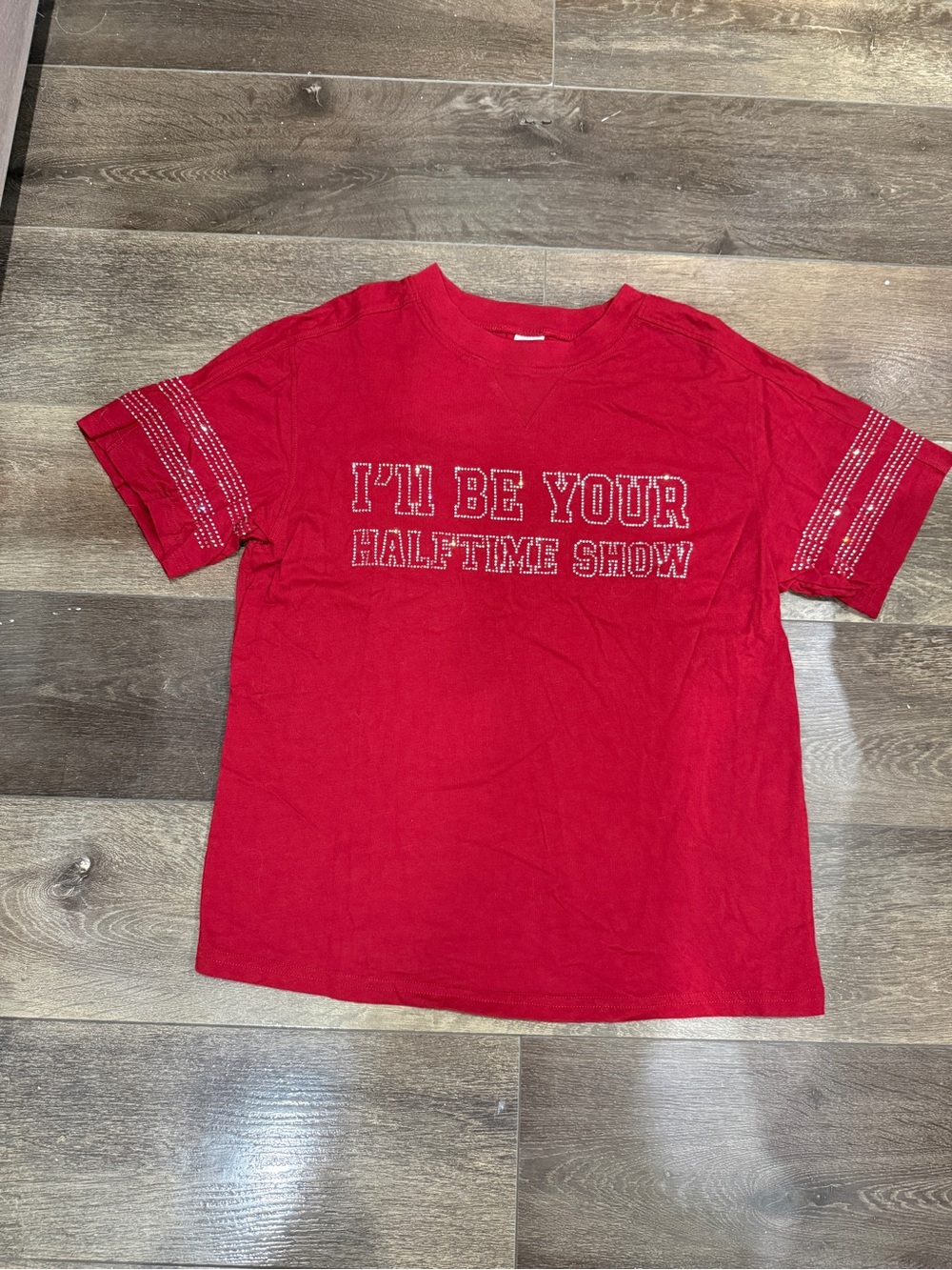 PINK Victoria’s Secret Red Jeweled Graphic Tee - "I'll Be Your Halftime Show"